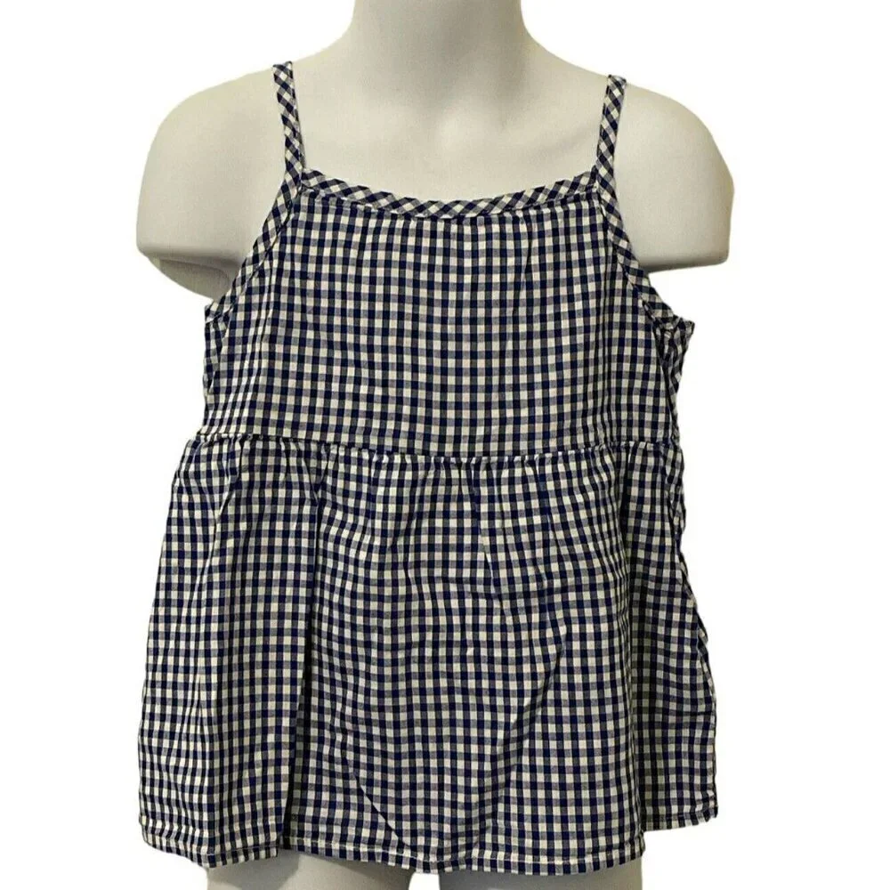 Old Navy Girl Cami Top Size XS 5 Navy Gingham SL Bow Back Adjustable Straps